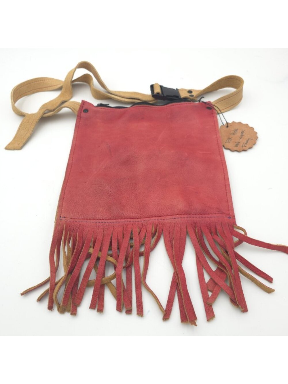 Handmade Elk Hide Leather Fringe Purse Panattomi Ellensburg WA Red Crossbody